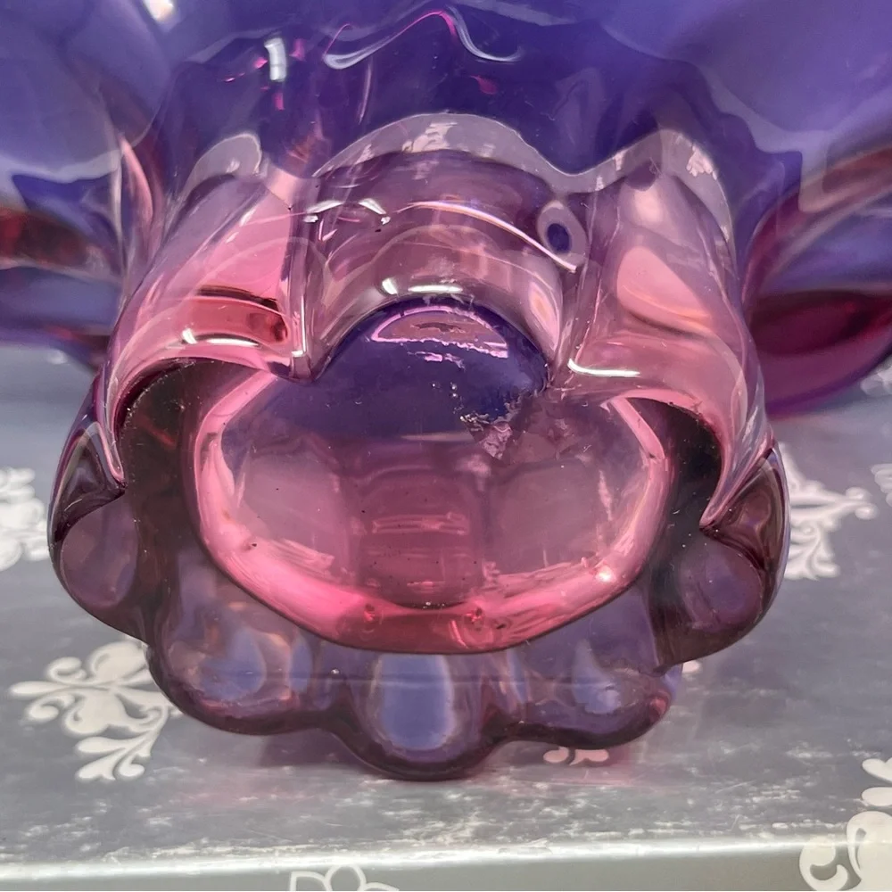 MCM Purple Glass Scalloped edge Bowl Vase